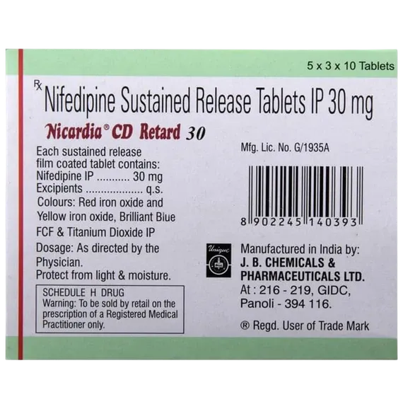 nicardia cd retard 30mg tablet 10's